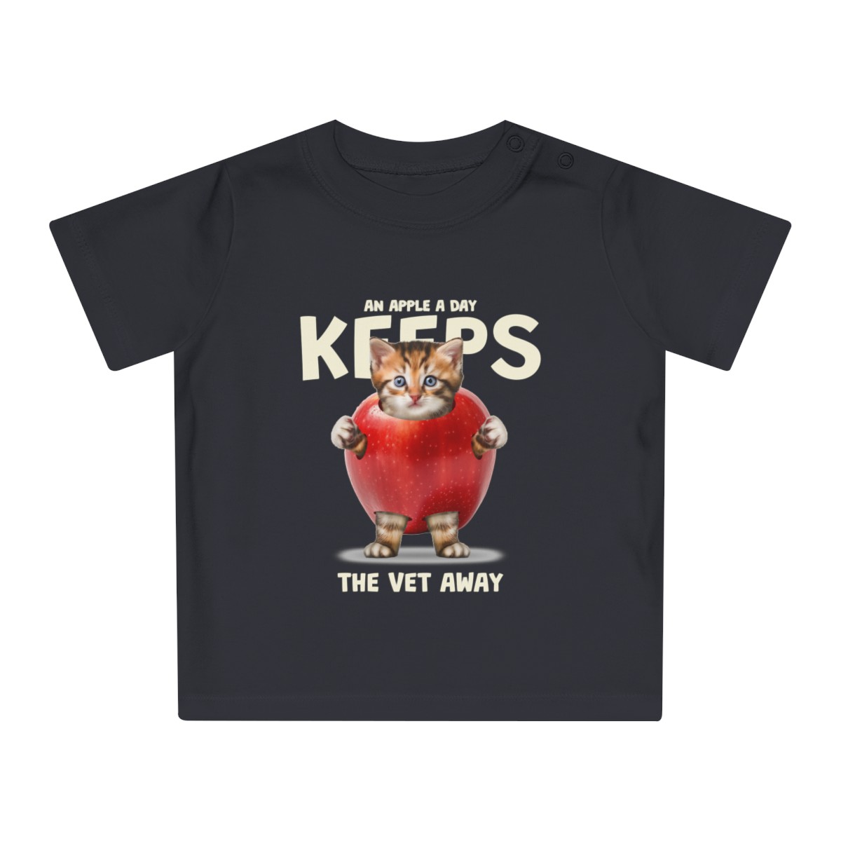 t shirt bambini da 0 a 3 anni in cotone organico con gatto an apple a day keeps the vet away 1750243115 35392