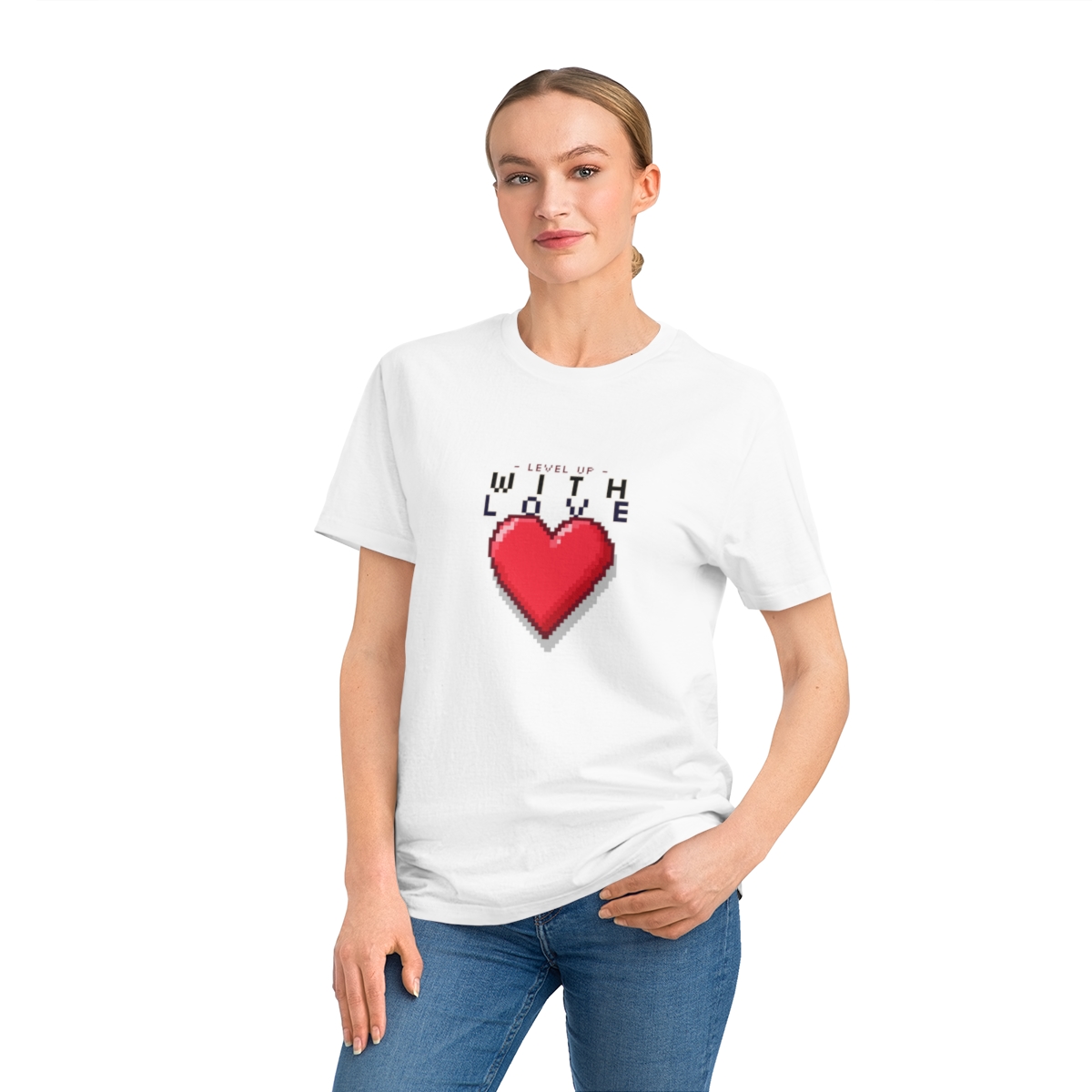 t shirt donna in cotone organico con cuore level up with love 1750243392 53826