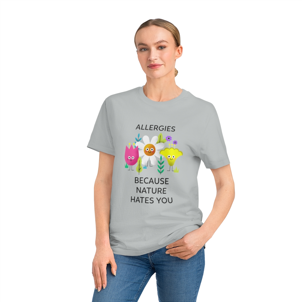 t shirt donna in cotone organico con fiori allergies because nature hates you 1719055621 55233