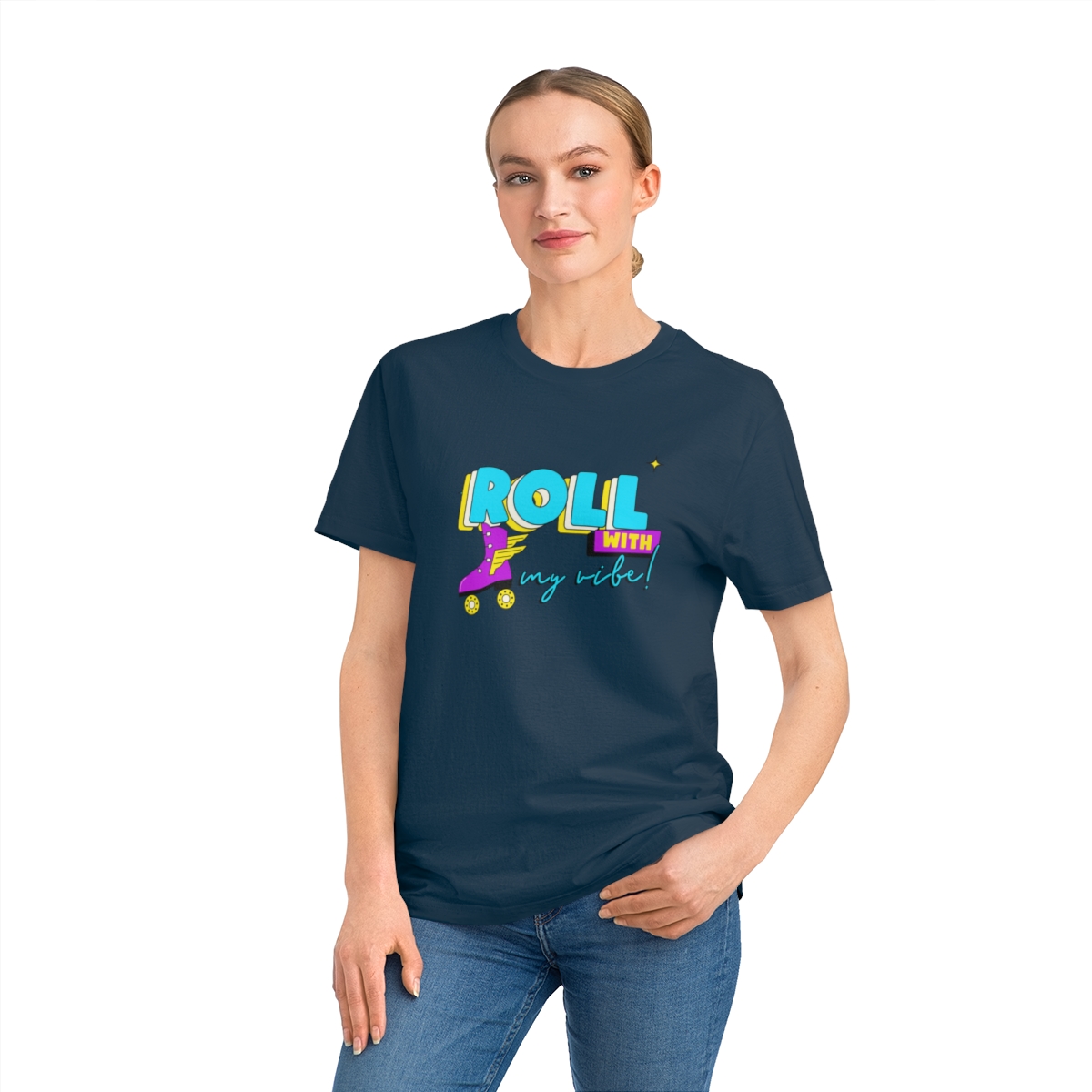 t shirt donna in cotone organico con rollerblade roll with my vibe 1750243393 53452