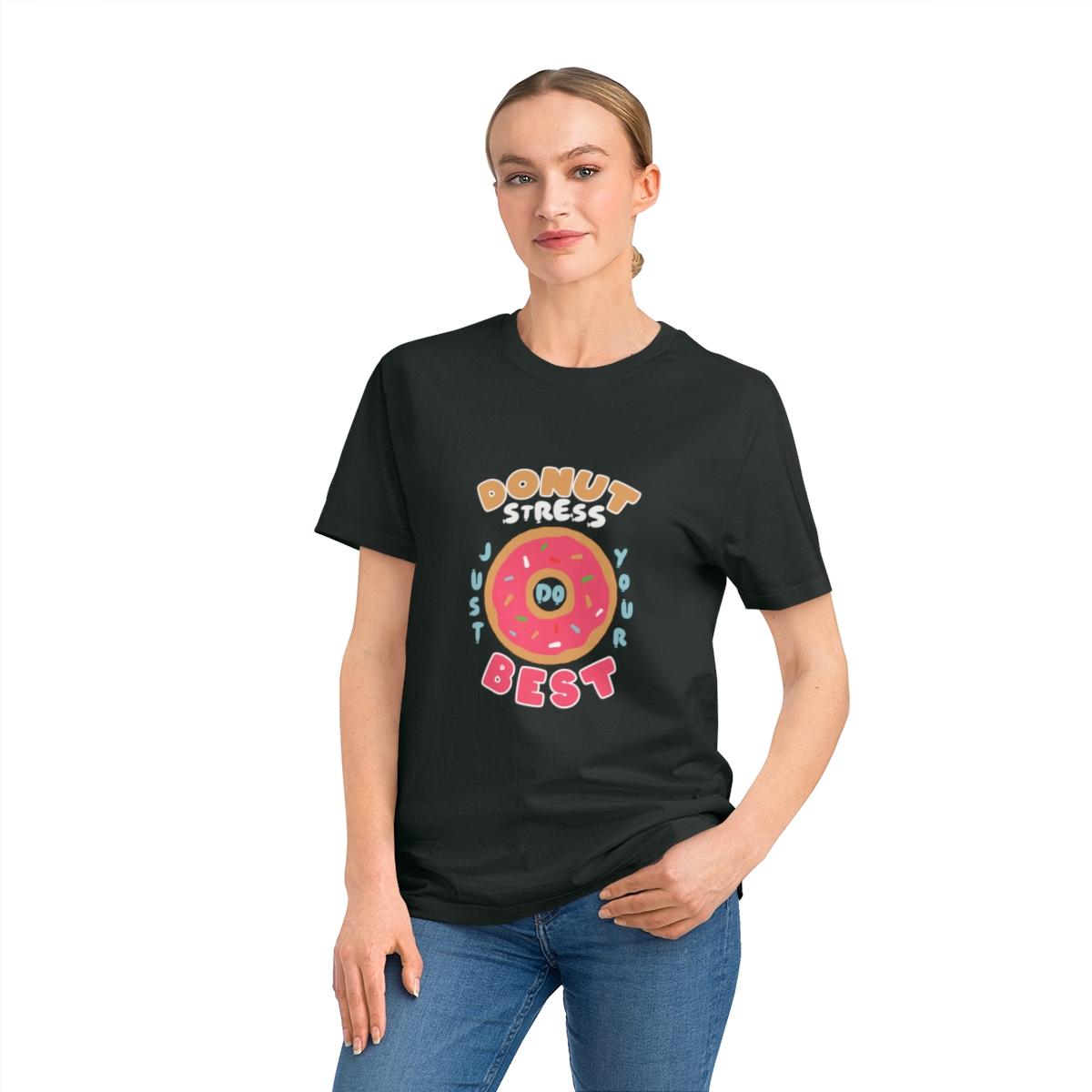 t shirt donna in cotone organico donut stress just do your best 1718981791 47952