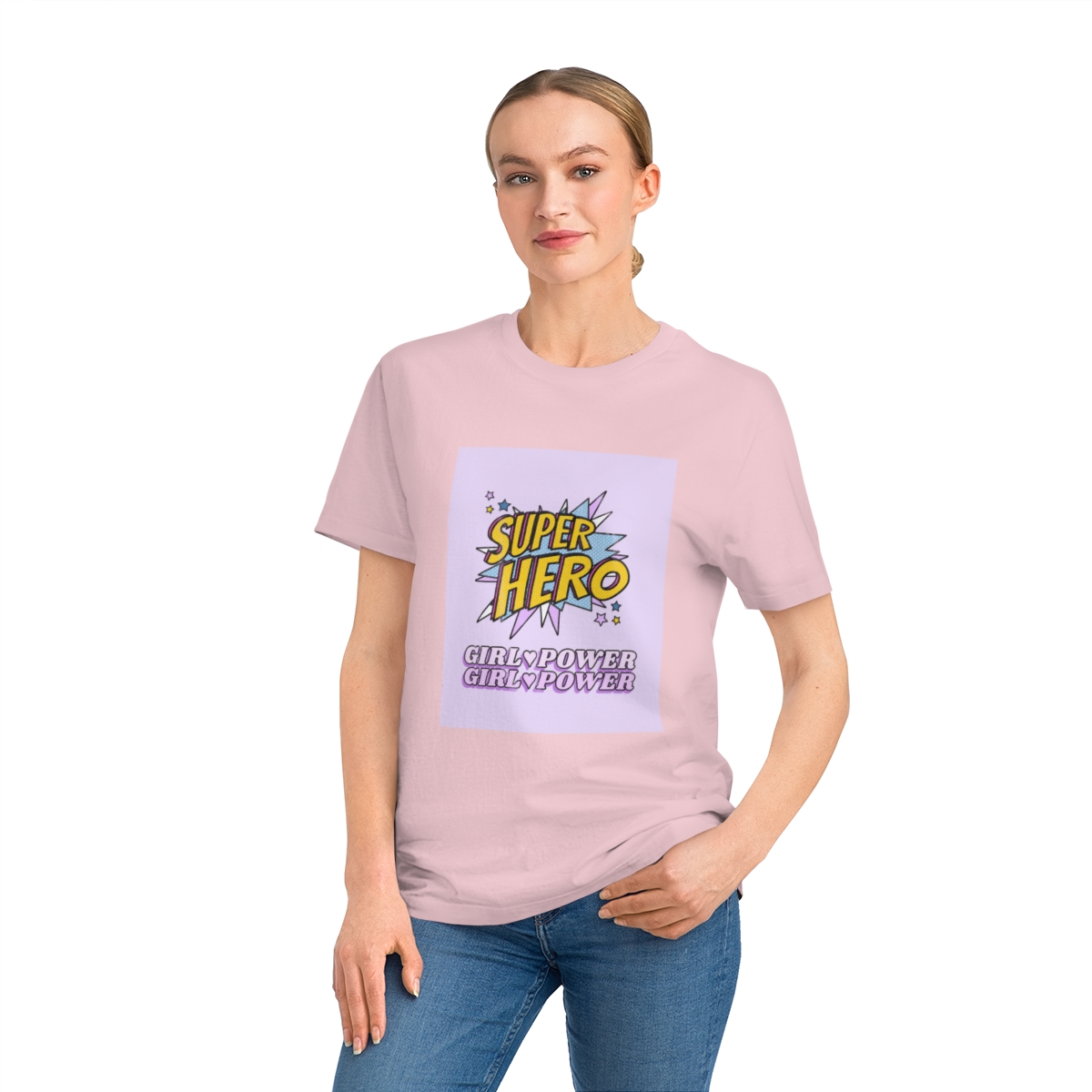women's t shirt in organic cotton girl power super hero 1750243670 51262