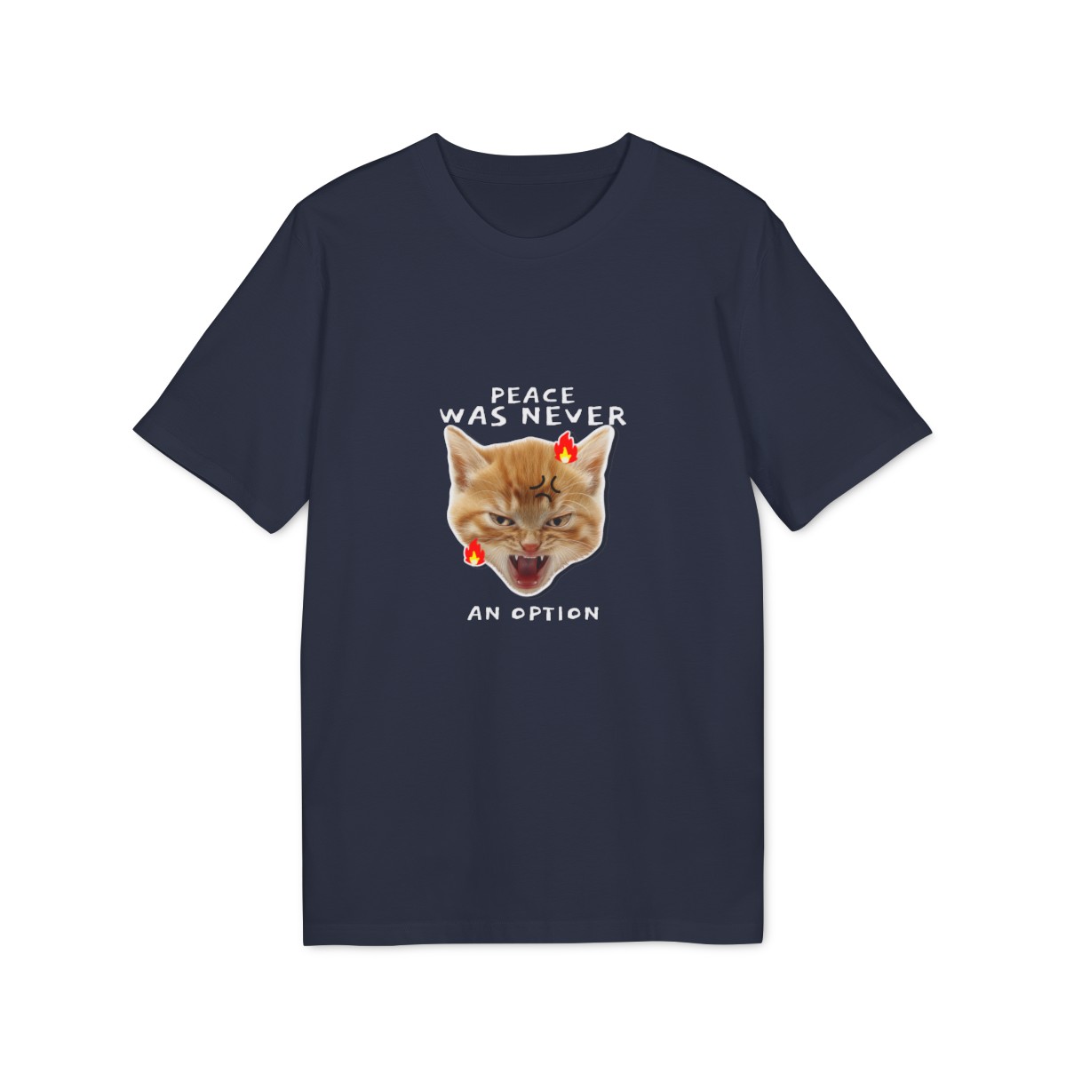 t shirt unisex in cotone organico con gatto peace was never an option 1750246686 11829