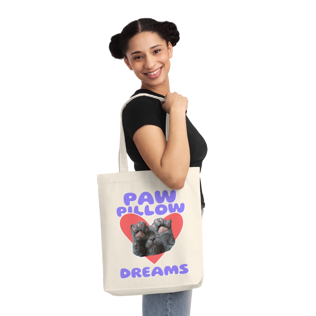 tote bag in cotone e poliestere riciclati con gatto paw pillow dreams 1750243010 30182